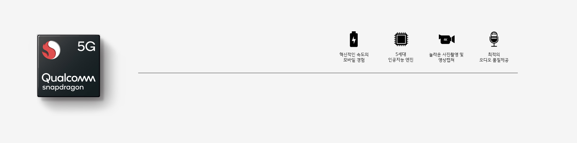 혁신적인 속도의 모바일 경험, 5세대 인공지능 엔진, 놀라운 사진촬영 및 영상캡처, 최적의 오디오 품질제공